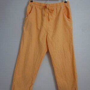 Vtg Ragtop Womens L Peach Orange Capris 100% Cotton Elastic Ties Waist Beach